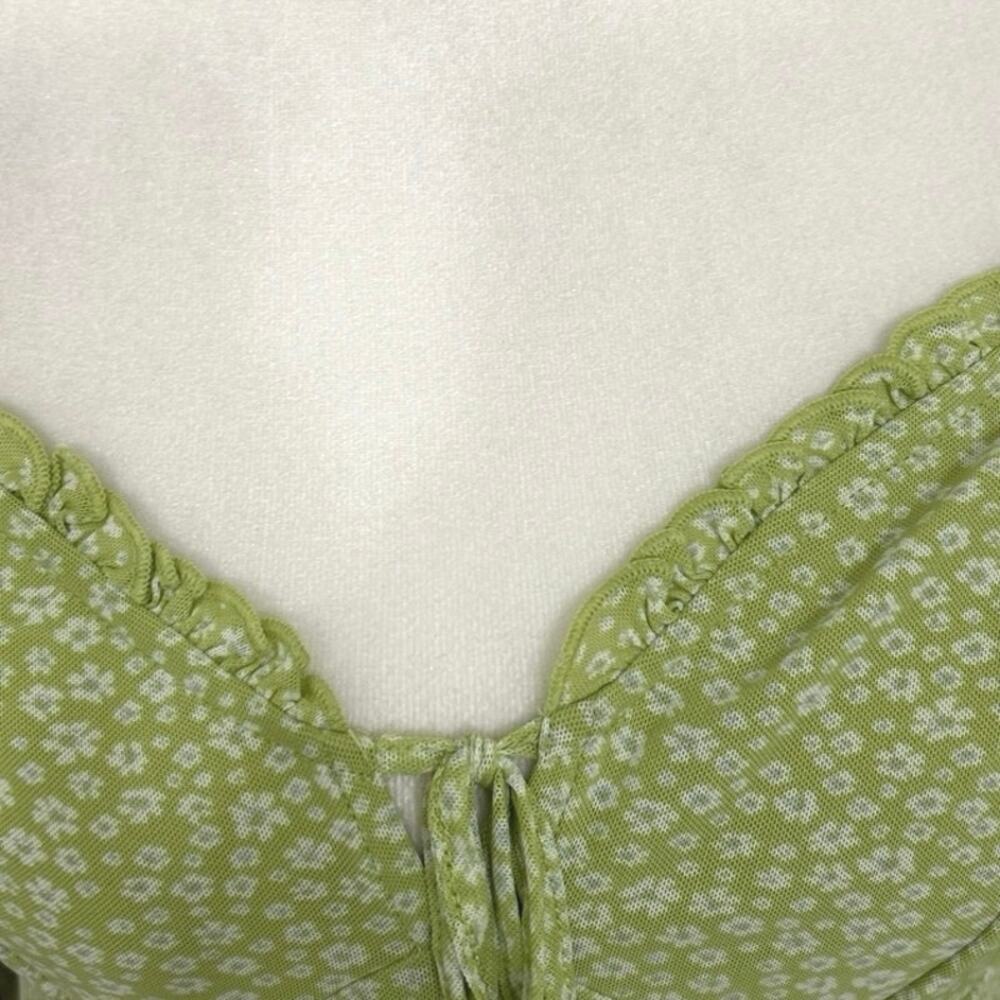 AE Y2K Babydoll Mesh Green Ditsy Floral Mini Dress Small Coquette Fairy Indie - Picture 7 of 13